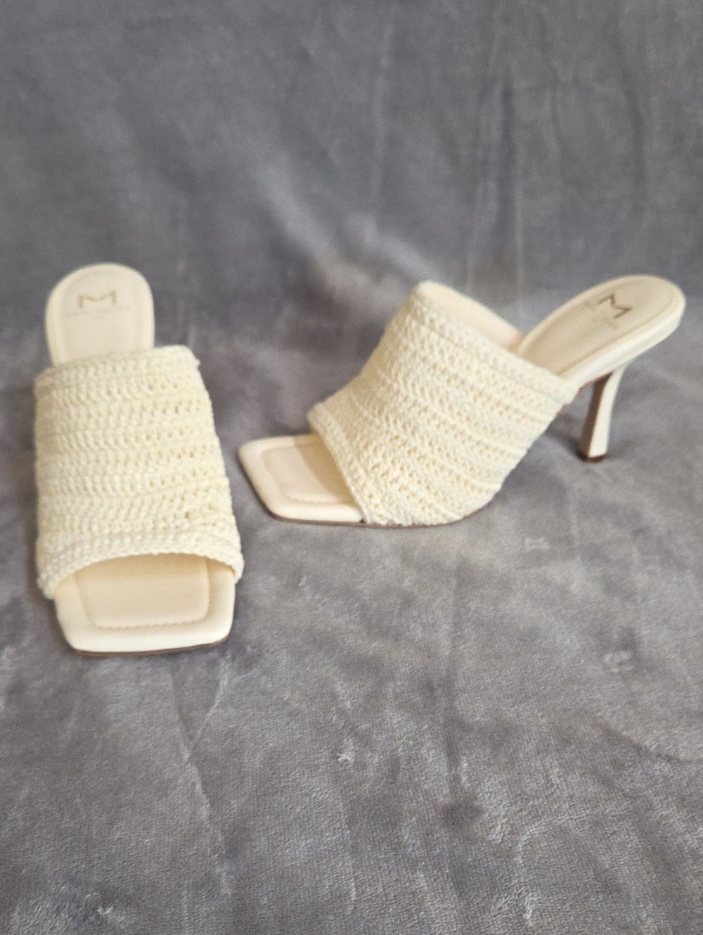 Marc Fisher Cream Knit Square-Toe Mules